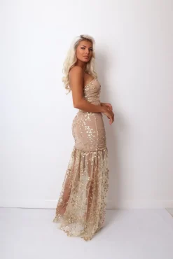 Living In Luxury Gown With Detachable Overskirt - Gold|DressMeZee Best