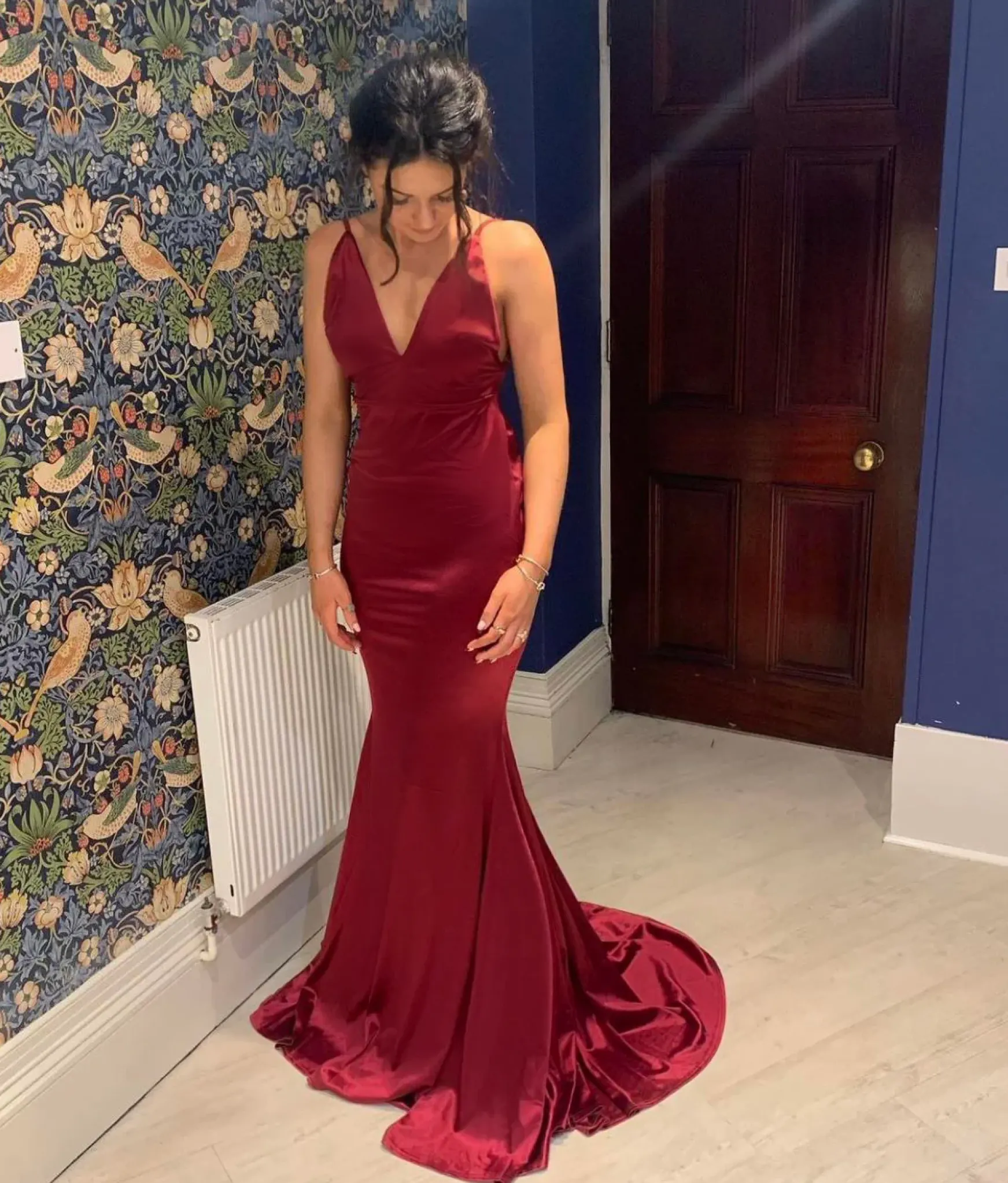 Love Affair Satin Gown With Ruched Back - Wine|DressMeZee Hot