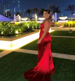 Love Affair Satin Gown With Ruched Back - Red|DressMeZee Outlet