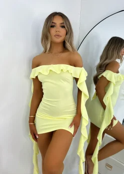 Love Game Frill Mini Dress - Yellow|DressMeZee Online
