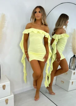 Love Game Frill Mini Dress - Yellow|DressMeZee Online