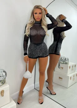 Main Character Energy Diamante Playsuit - Black|DressMeZee New