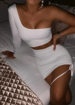 Make The Cut One Shoulder Dress - White|DressMeZee Online