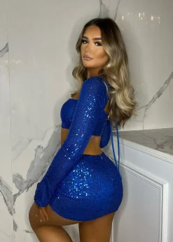 Making Memories Long Sleeve Sequin Top - Cobalt Blue|DressMeZee Clearance