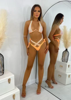 Miss Maldives Jewelled Bikini - Orange|DressMeZee Discount