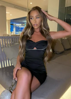 Molly Diamante Mini Dress - Black|DressMeZee Discount