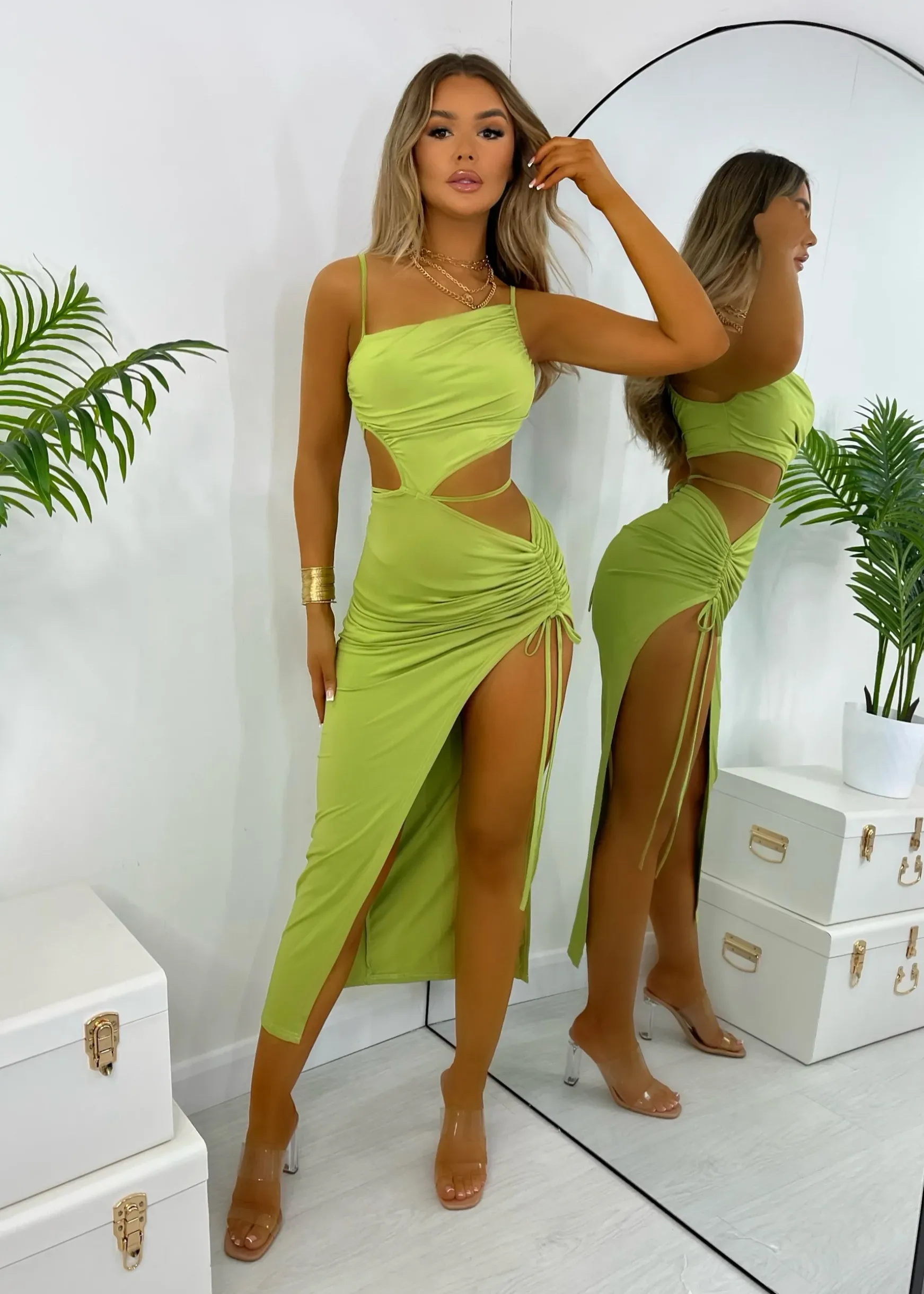 Natalia Cut Out Maxi Dress - Green|DressMeZee Online