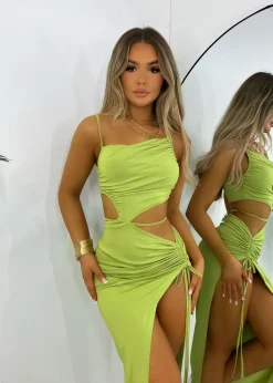 Natalia Cut Out Maxi Dress - Green|DressMeZee Online