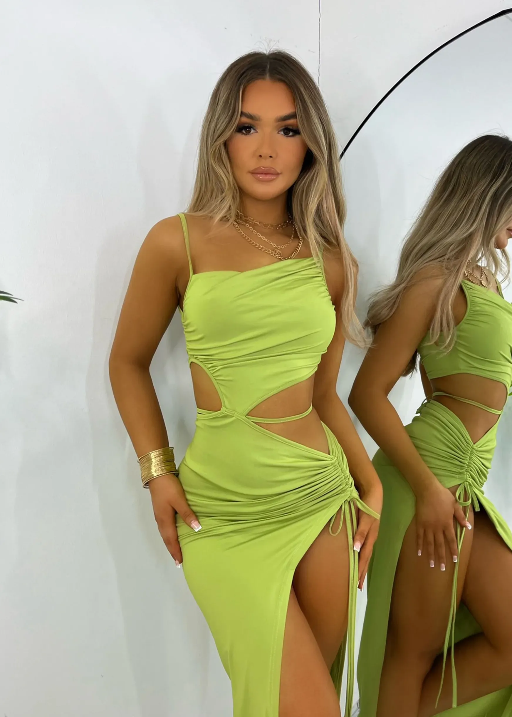 Natalia Cut Out Maxi Dress - Green|DressMeZee Online