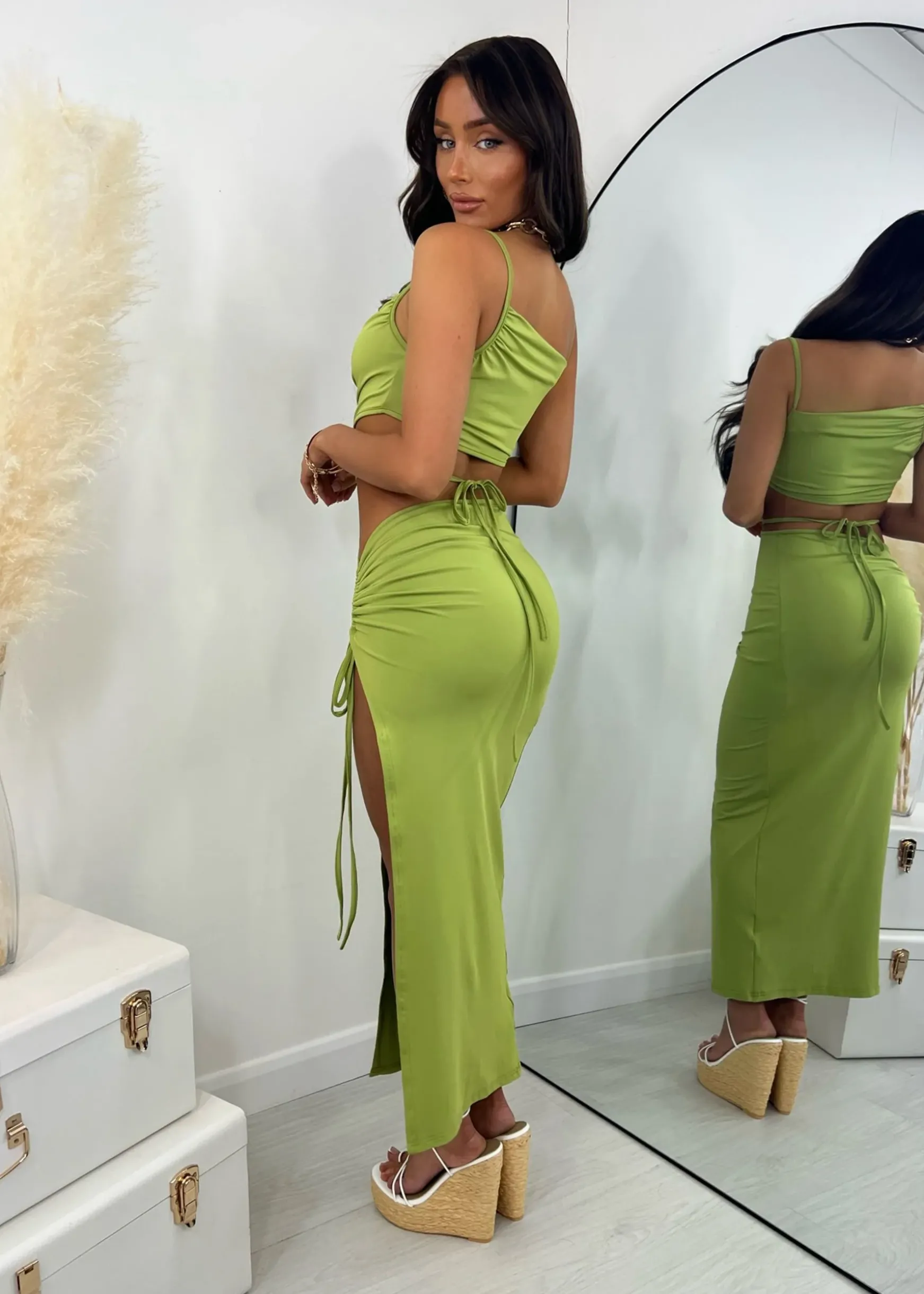 Natalia Cut Out Maxi Dress - Green|DressMeZee Online