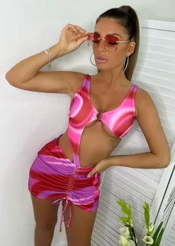 Oceania Print Swimsuit U0026 Skirt Set - Pink Multi|DressMeZee New