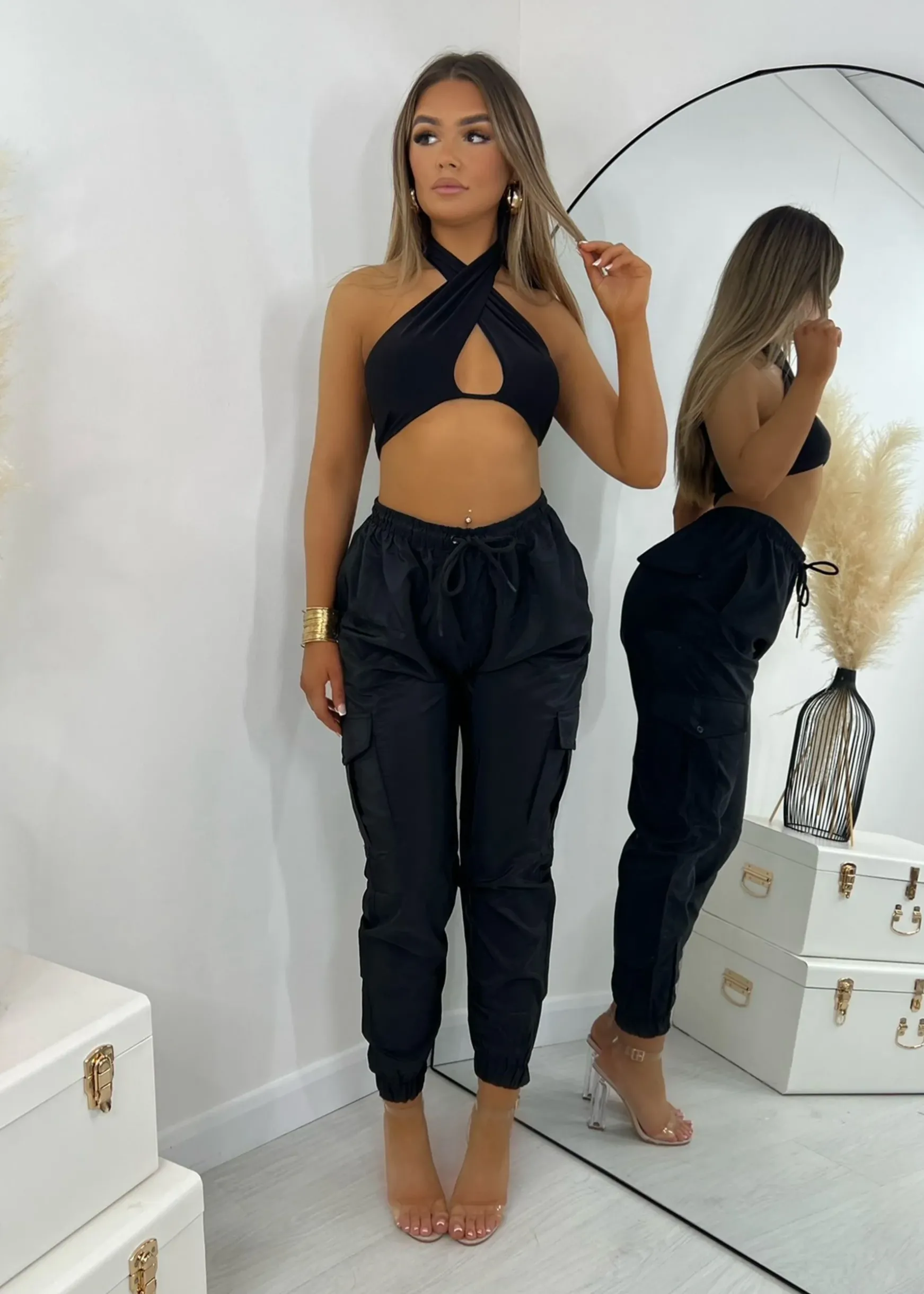 Out Of Luck Cross Halter Neck Crop Top - Black|DressMeZee Online