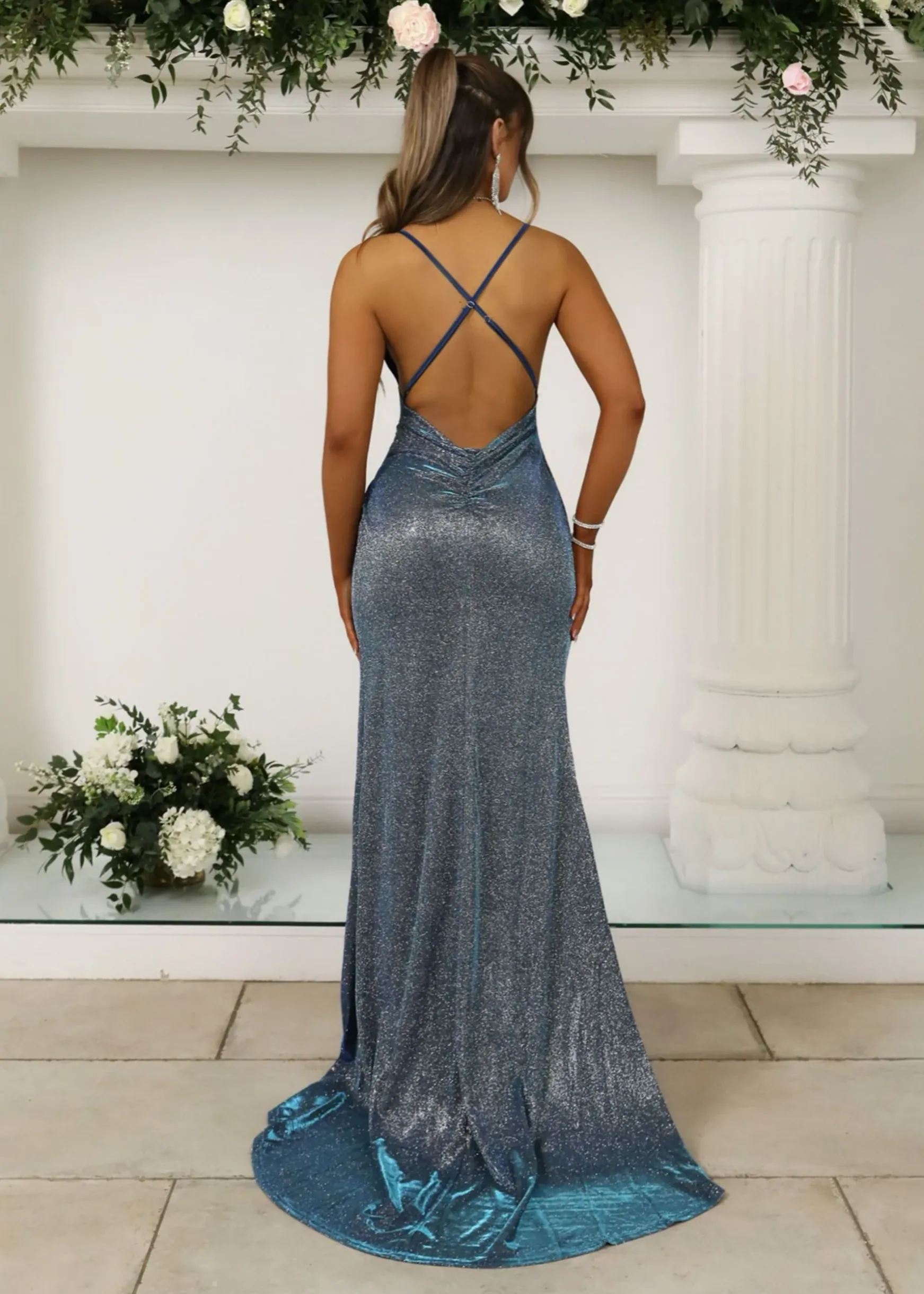 Pageant Queen Metallic Gown - Blue Silver|DressMeZee Best