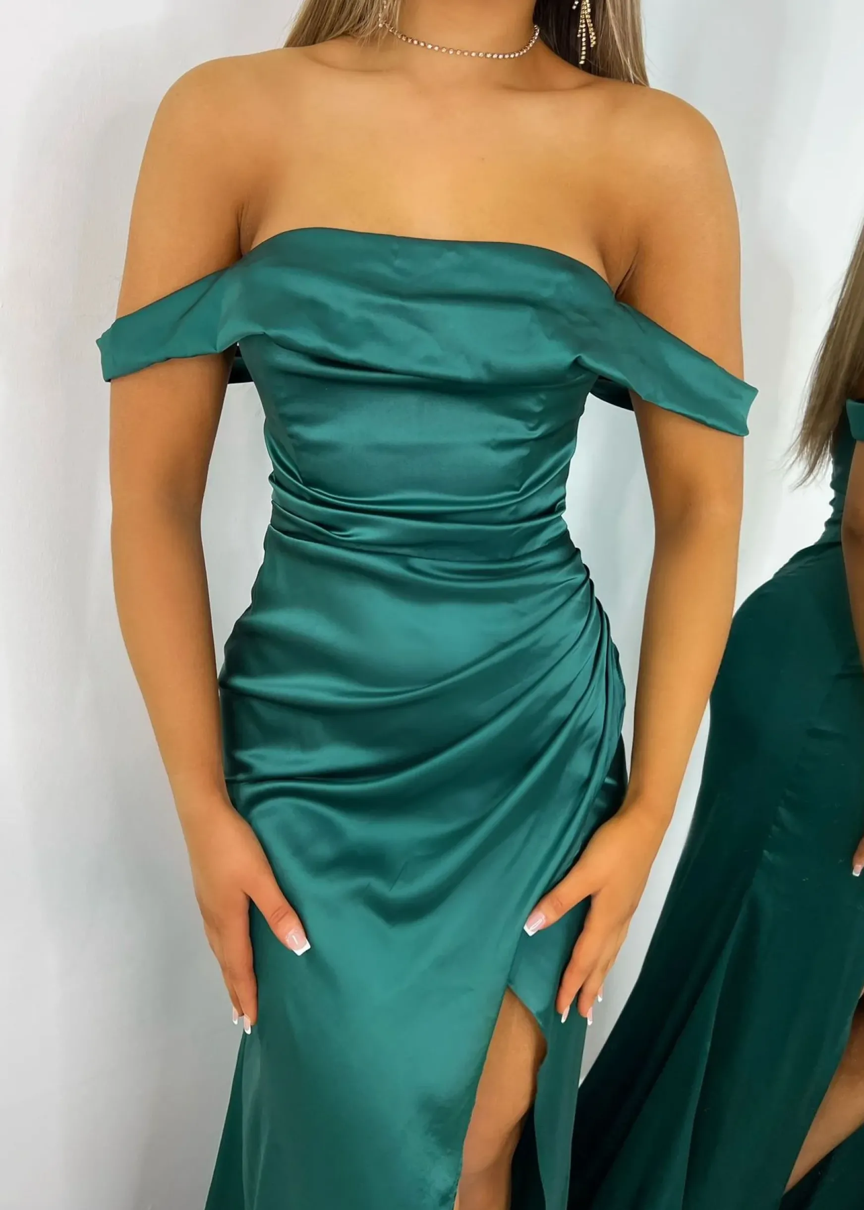Paloma Satin Split Gown - Emerald Green|DressMeZee Best