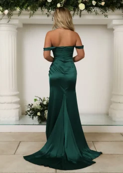 Paloma Satin Split Gown - Emerald Green|DressMeZee Fashion