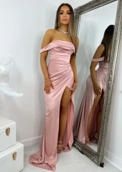 Paloma Satin Split Gown - Blush|DressMeZee Best