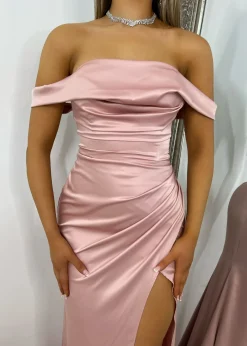 Paloma Satin Split Gown - Blush|DressMeZee Best