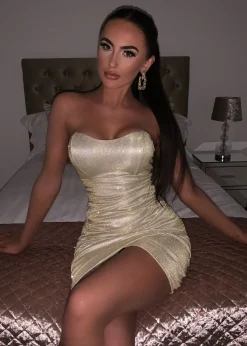 Paris Glitter Mini Dress - Gold|DressMeZee Online