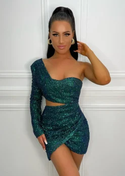 Party In La Glitter Sequin Dress - Emerald Green|DressMeZee Outlet