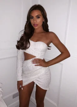 Party In La Glitter Sequin Dress - Iridescent White|DressMeZee Sale