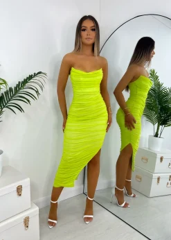 Pretty Moment Ruched Midi Dress - Green|DressMeZee Discount