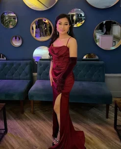 Rebecca Corset Satin Spilt Gown - Wine|DressMeZee Hot