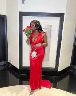 Red Carpet Ready Satin Gown - Red|DressMeZee Hot