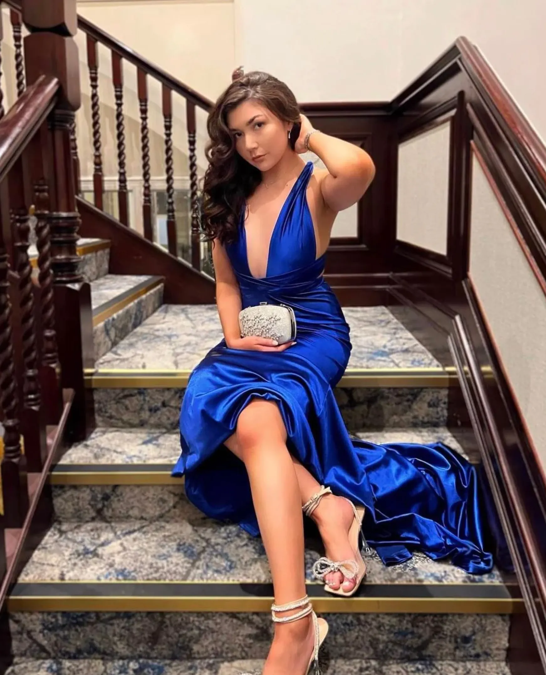 Red Carpet Ready Satin Gown - Cobalt Blue|DressMeZee Fashion