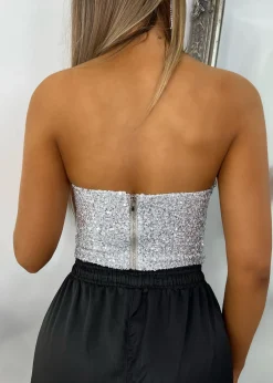 Rue Sequin Corset Top - Silver|DressMeZee Sale