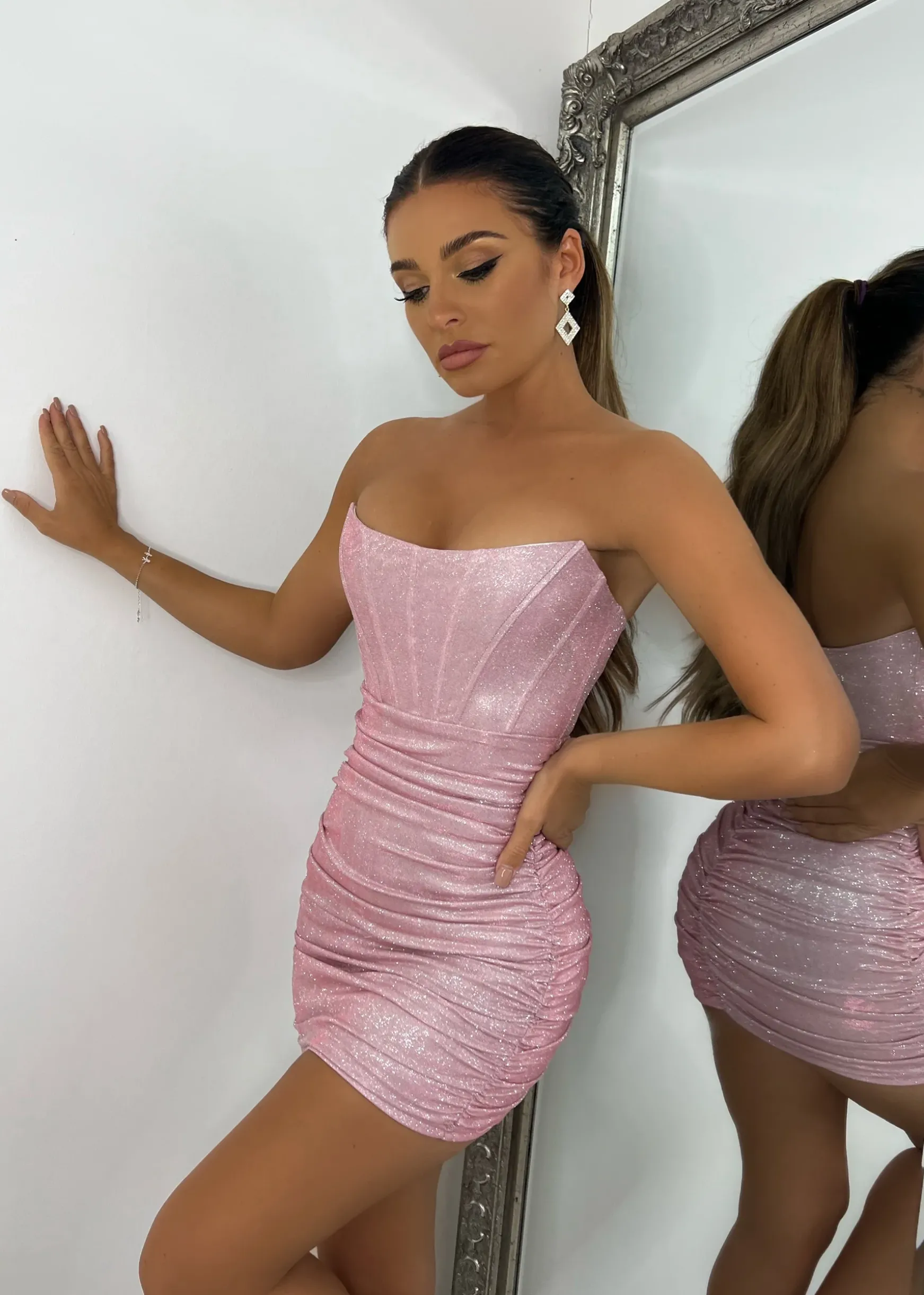 Serena Lurex Corset Mini Dress - Pink|DressMeZee Discount