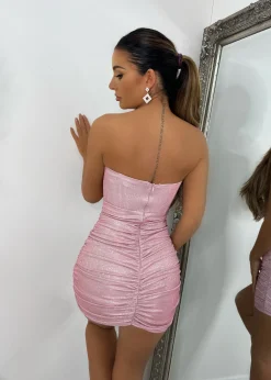 Serena Lurex Corset Mini Dress - Pink|DressMeZee Discount