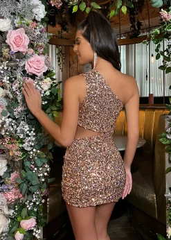 Shooting Star Cut Out Sequin Dress - Rose Gold|DressMeZee Hot