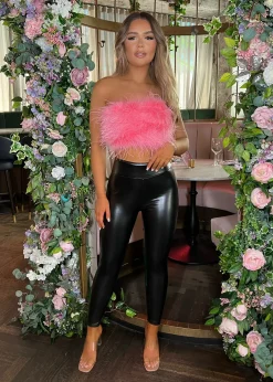 Spice It Up Feathered Crop Top - Pink|DressMeZee Hot