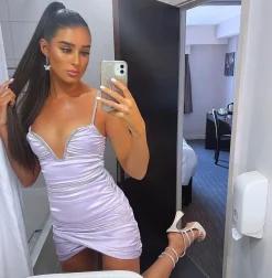 Steal The Show Diamante Ruched Mini Dress - Lilac|DressMeZee Fashion