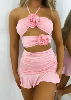Sweet Fling Cut Out Flower Crop Top - Pink|DressMeZee Hot