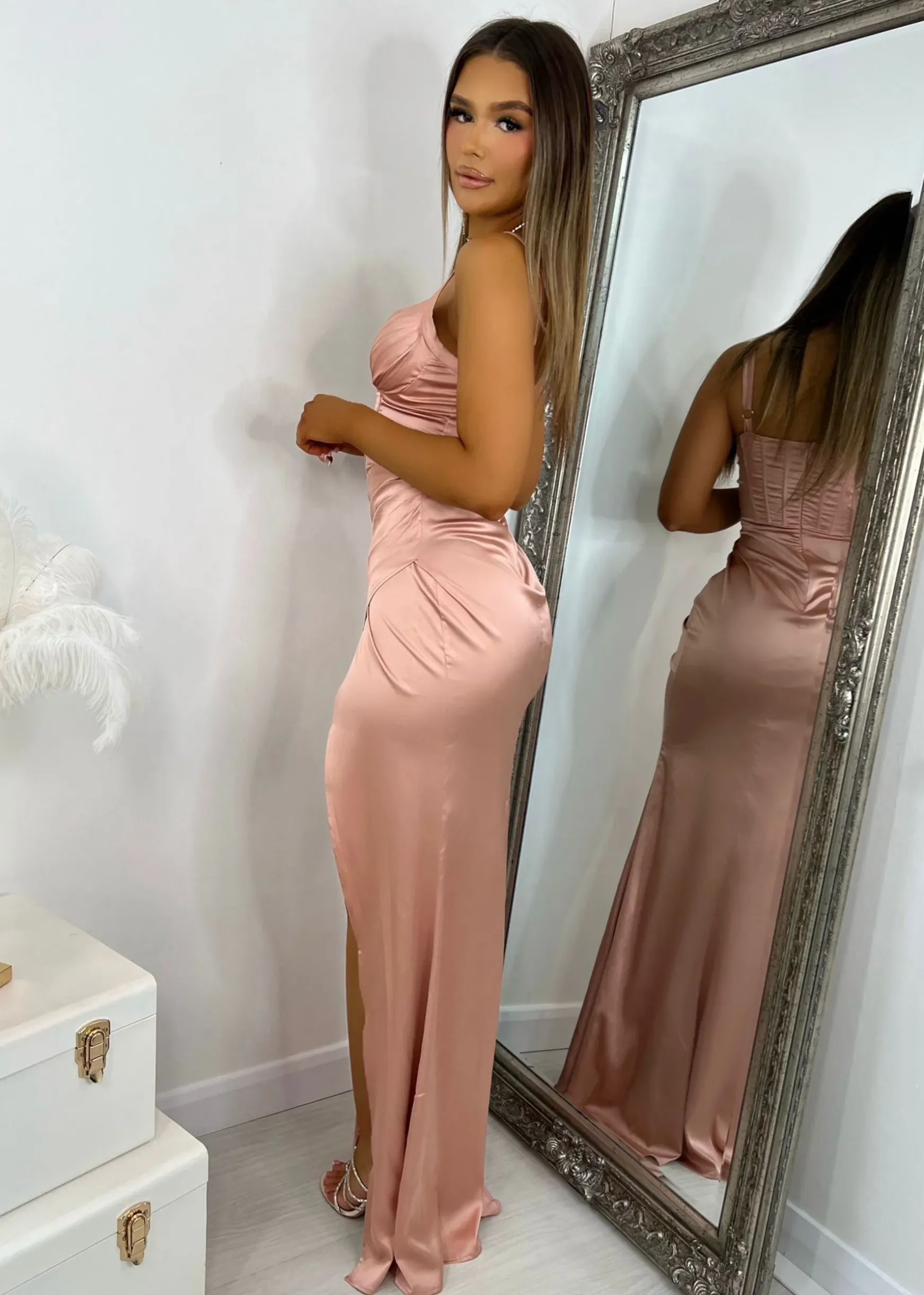 Taya Corset Satin Gown - Blush|DressMeZee Sale