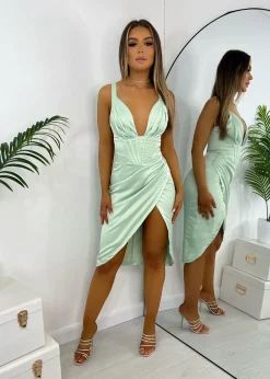 Worth It Satin Midi Dress - Mint|DressMeZee Online