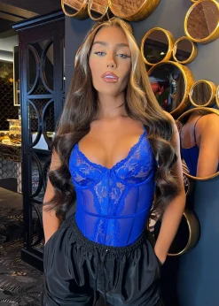 Yolanda Lace Bodysuit - Cobalt Blue|DressMeZee Clearance