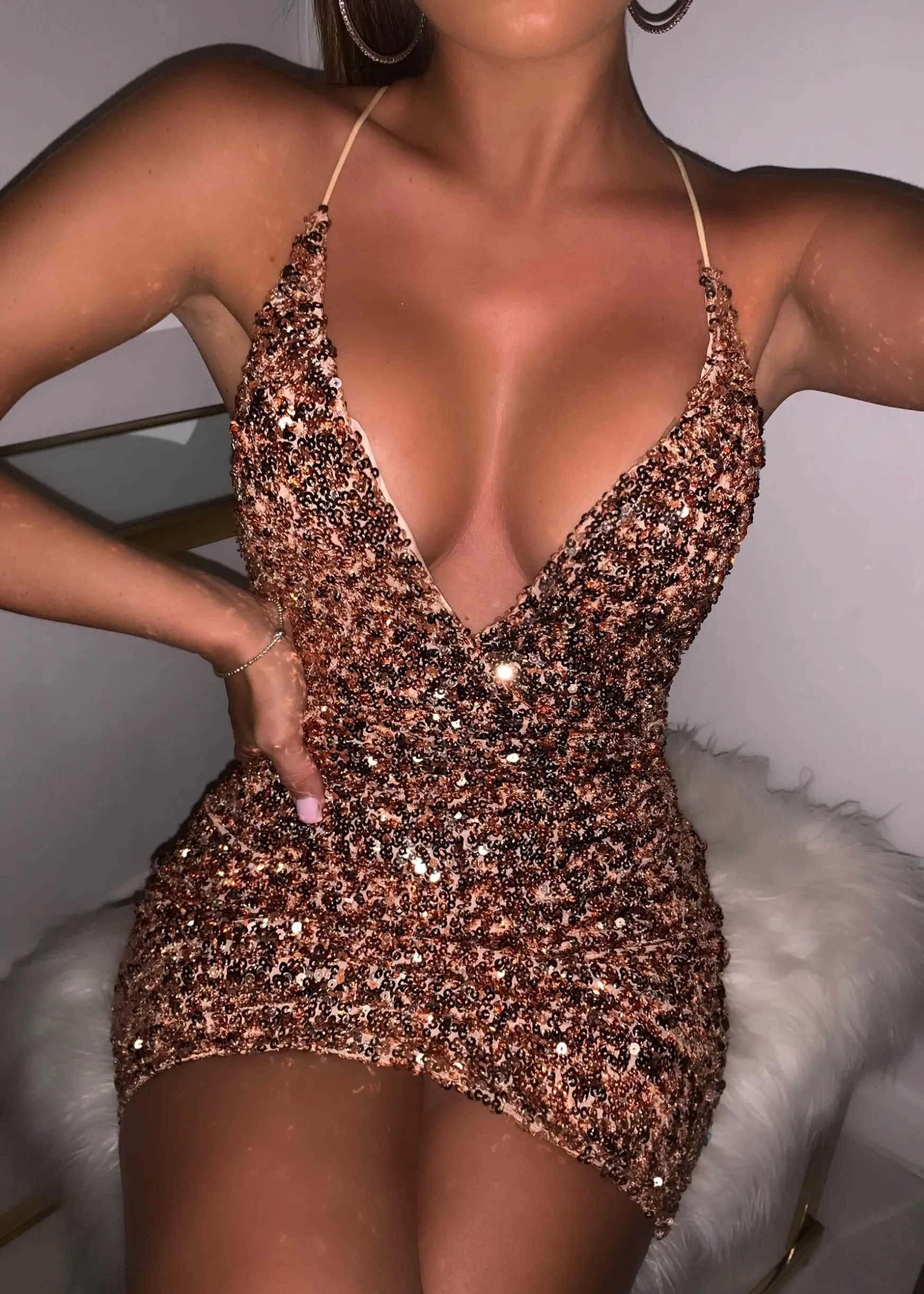 Your Time To Shine Sequin Mini Dress - Rose Gold|DressMeZee Fashion