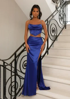 Yours Truly Satin Two Piece - Cobalt Blue|DressMeZee Discount