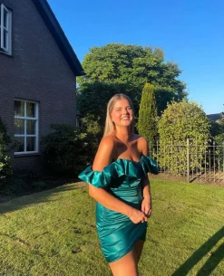 Zara Ruffle Corset Asymmetric Mini Dress - Green|DressMeZee Outlet